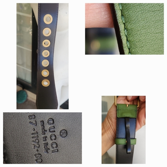 GUCCI Green Leather Belt with Gold Accents